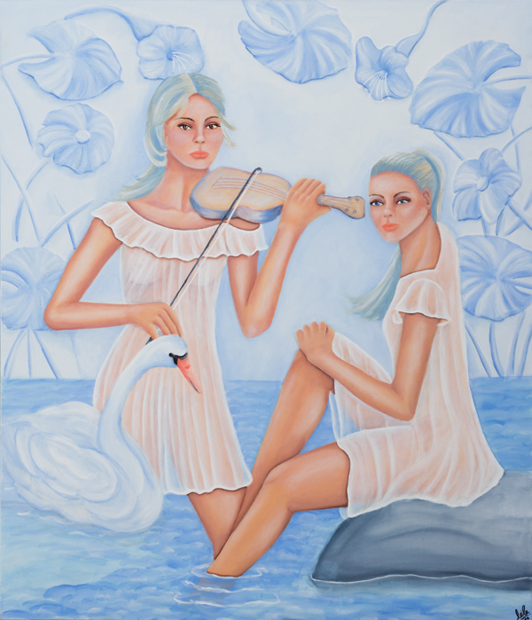 Poetische Kunst Figurative Malerei Frauen Schwan Laurette Ariane Laurette-art