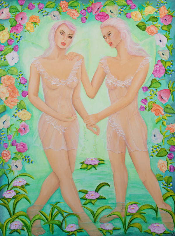 Spirituelle Poetische Kunst Malerei Acryl Liebe Frauen, Feen, Blumen Laurette Ariane Laurette-art