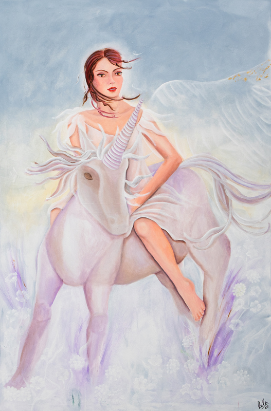Poetisch spirituelle Malerei Mädchen Einhorn Laurette Ariane Laurette-art