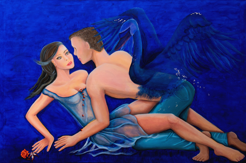 Poetische  Malerei Liebe Leda und der SchwanLaurette Ariane Laurette-art