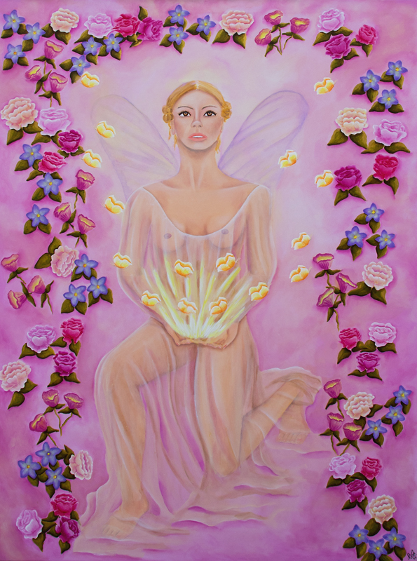 Spirituelle Malerei Pop Ikonen Frau Fee Blumen Schmetterlinge Laurette Ariane Laurette-art