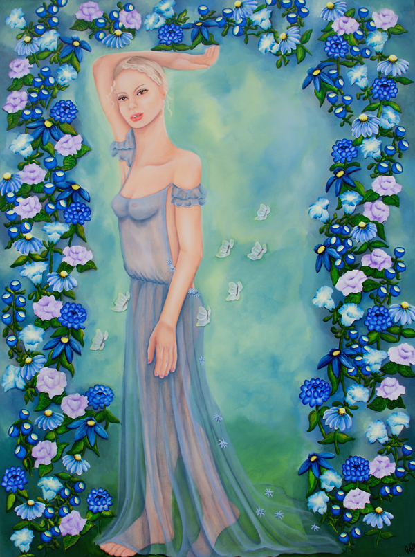 Poetische Malerei Acryl Frau Blumen Schmetterlinge Laurette Ariane Laurete-art