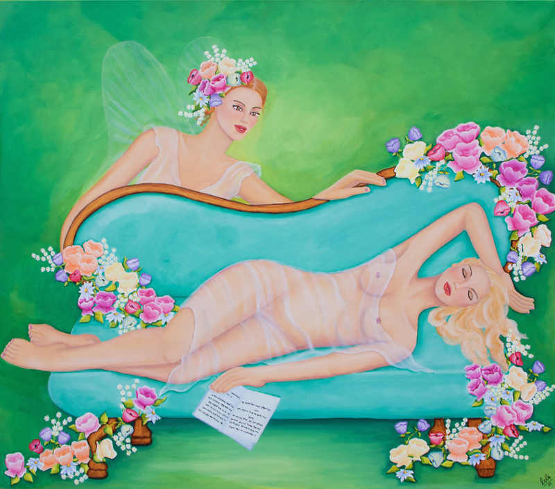 Poetische Malerei Frau Fee Blumen Laurette Ariane Laurette-art