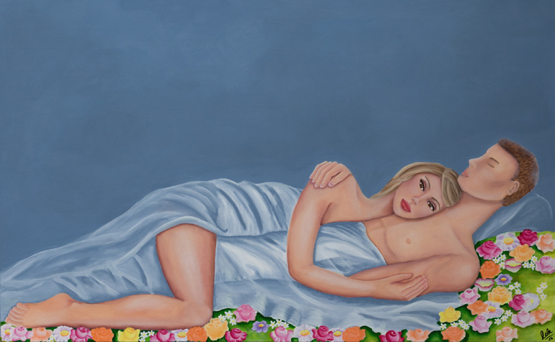 Poetische Malerei Frau Mann Liebe Blumen Laurette Ariane Laurette-art