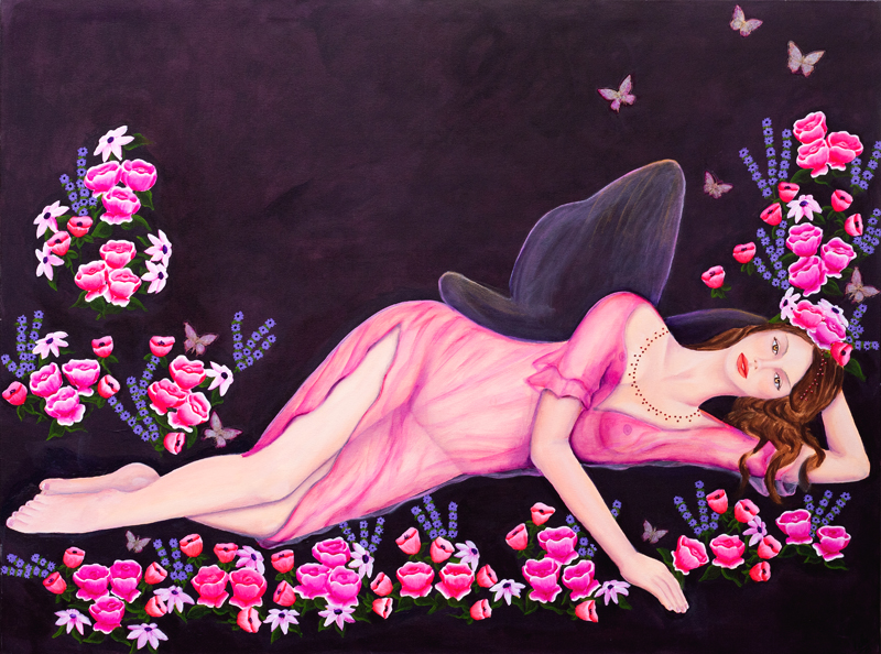 Poetische Malerei Frau Schmetterling Blumen Laurette Ariane Laurette-art