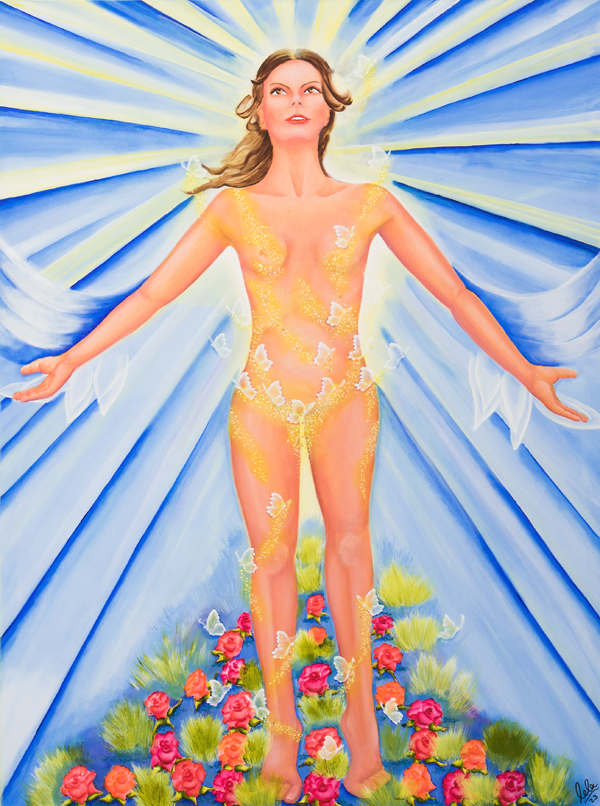 Poetische spirituelle Kunst Frau Licht Schmetterlinge Rosen Laurette Ariane Laurette-art