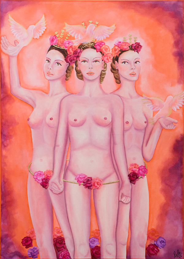 Poetische spirituelle Malerei Frauen Tauben Rosen Liebe Laurette Ariane Laurette-art