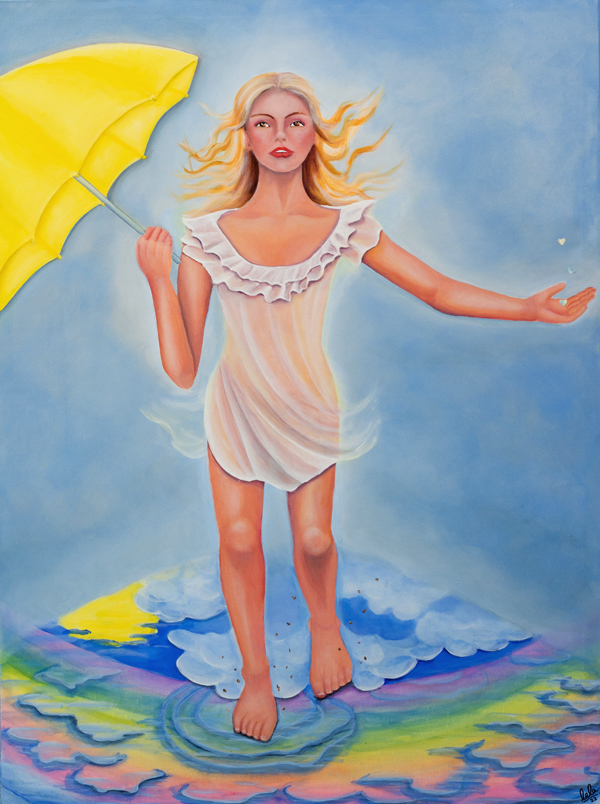 Poetischer Pop Surrealismus Frau Regenbogen Herzen Laurette Ariane Laurette-art